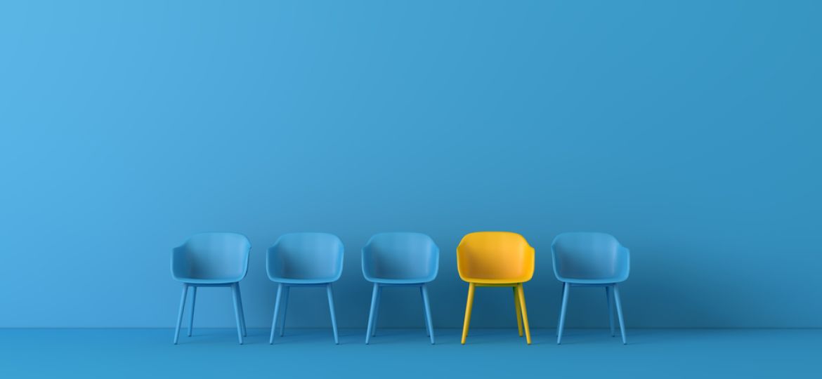 Yellow,Chair,Standing,Out,From,The,Crowd.,Business,Concept.,3d (Demo)
